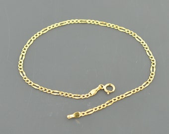 10K YELLOW GOLD ANKLET | 2.1MM Wide | Fancy Figaro Link 9 inch | Spring Ring Clasp | Free Shipping 1-Day | Gift Box Included