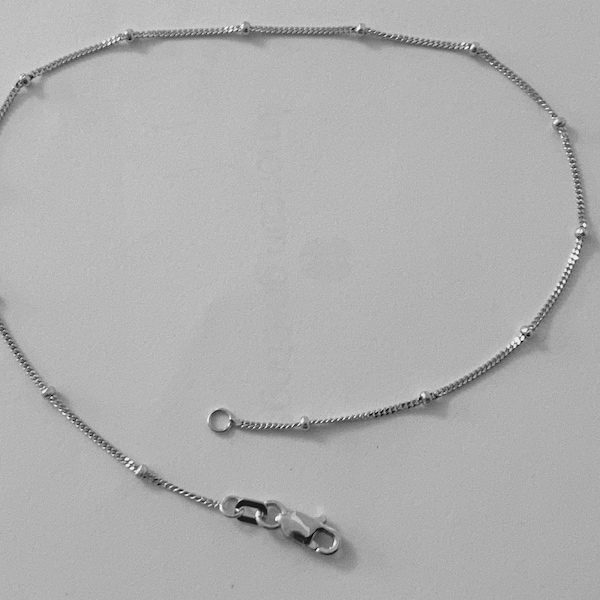14K White Gold Ball Bead Station Anklet