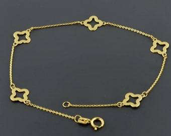 10K YELLOW GOLD BRACELET | 2MM Wide | Flat Cable Link 7.5 inch | Clover Flower | Spring Ring Clasp | Free Shipping 1Day | Gift Box Included