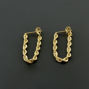 10K YELLOW GOLD | 2.5mm Rope Chain Stud Dangle EARRINGS | Push Back Closure | 1-Day | Gift Box Included Active