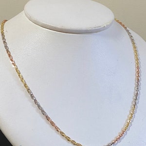 10K TRI-COLOR GOLD  Necklace | Multi Link Curb Chain | Lobster Lock | Free Domestic Shipping  | Gift Box