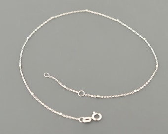 14K WHITE GOLD ANKLET | .85MM Wide | Cable Link W/Box Stations 10 inch | Spring Ring Clasp | Free Domestic Shipping  | Gift Box Included