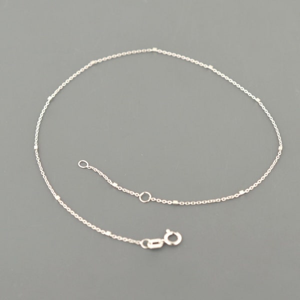 14K WHITE GOLD ANKLET | .85MM Wide | Cable Link W/Box Stations 10 inch | Spring Ring Clasp | Free Domestic Shipping  | Gift Box Included