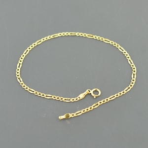 10K YELLOW GOLD BRACELET | 2.1MM Wide | Fancy Figaro Link 7 inch | Spring Ring Clasp | Free Shipping 1-Day | Gift Box Included