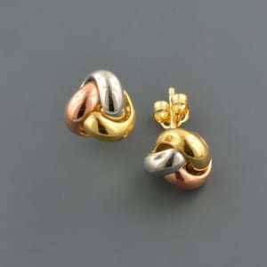 14K TRICOLOR GOLD | Polished Love Knot EARRINGS |Free Domestic Shipping | Gift Box Included