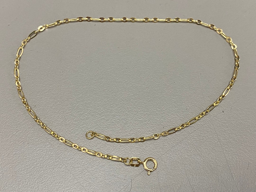 10K SOLID YELLOW GOLD | 2.1MM Wide | Fancy 3 + 1 Figaro Link 10 Inch ...