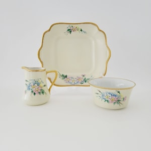 Rosenthal Floral Creamer, Sugar Bowl & Tea Tray, Rare Antique c.1891-1906, Hand Painted, Heavy Gold Trim, Kronach-Bavaria Chrysantheme