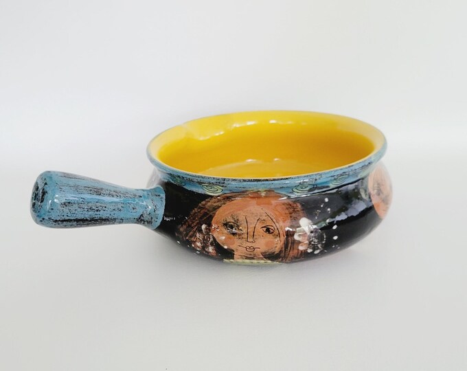 Vintage Swiss Pottery Large Soup Bowl/serving Bowl/pot With Spout