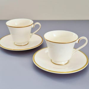 Vintage Royal Doulton Heather Teacup & Saucer, 2 Sets, Cream with Gold Trim, The Romance Collection c.1984-98 England, Elegant Drinkware