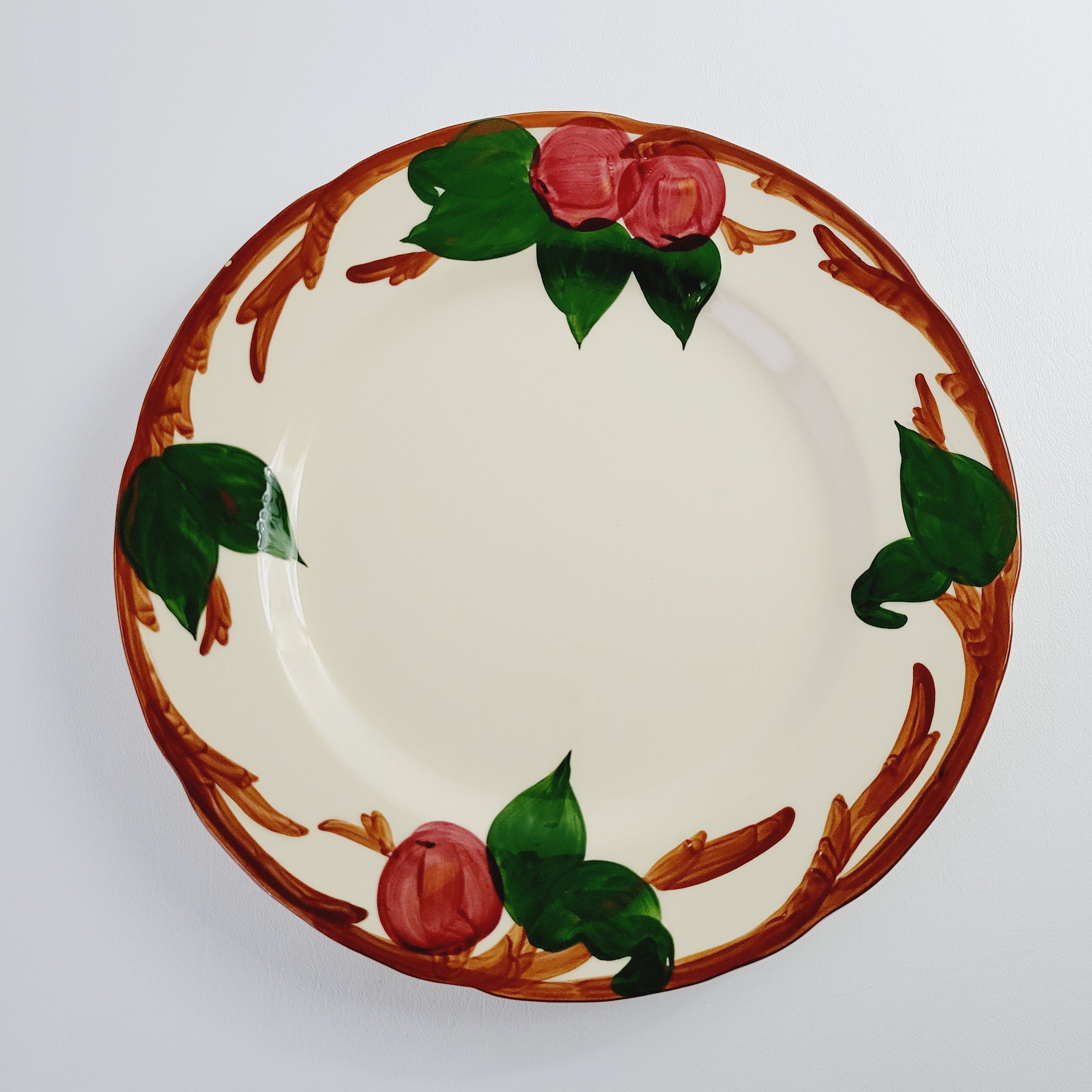 Vintage Franciscan Apple Dinner Plate, 1949-1978 Avail, USA Made, Hand-Painted & Embossed Fruit Design, Glossy Smooth Finish, Discontinued