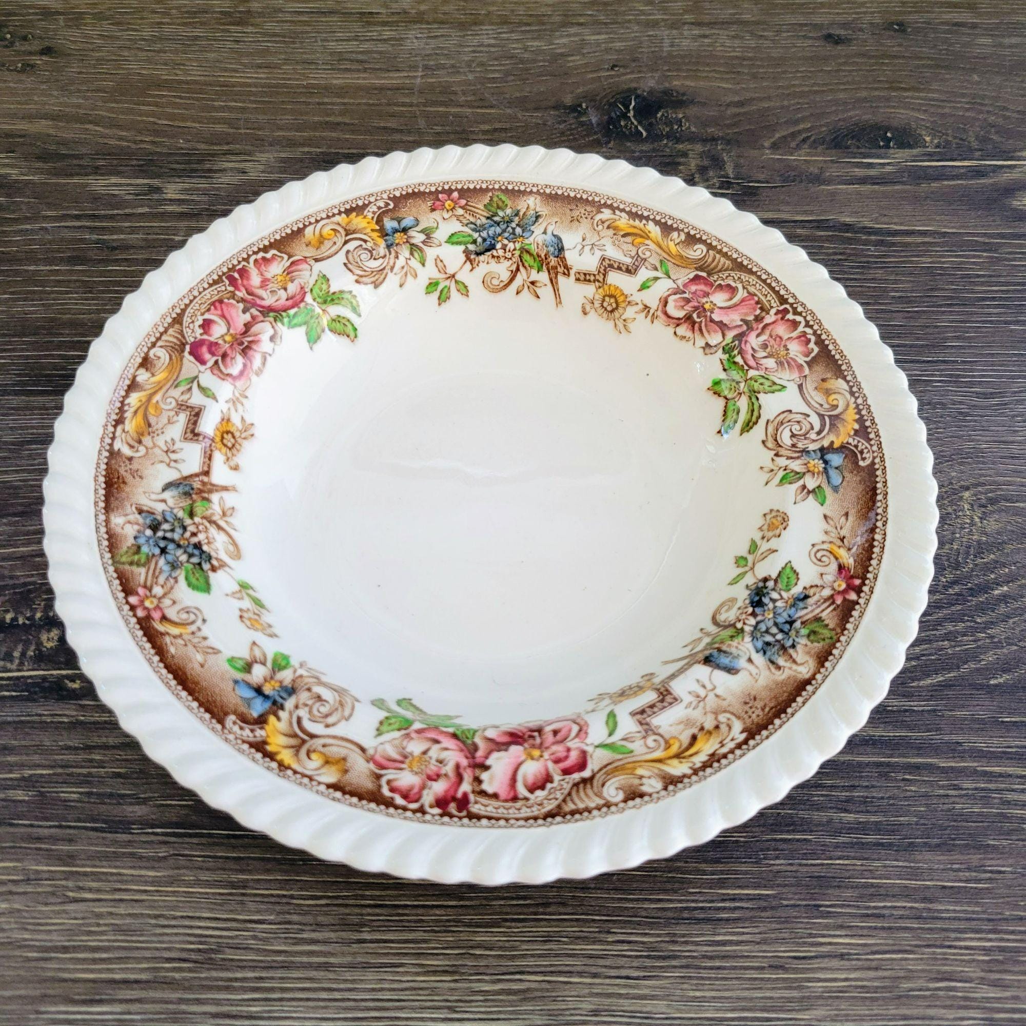 Vintage Johnson Bros Devonshire Brown Rimmed Soup Bowl Set of 2