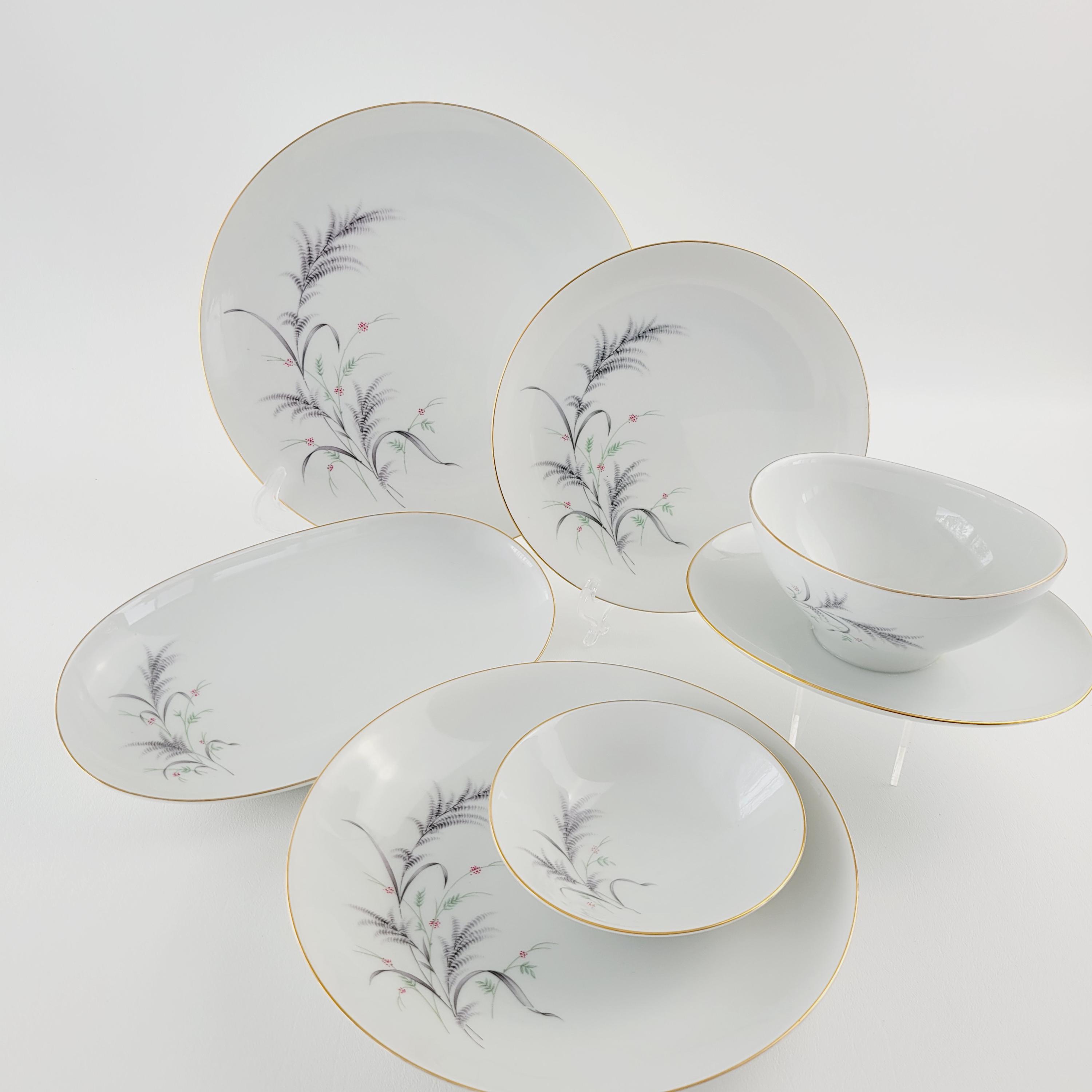 希少　新品未使用　Thomas rosenthal 皿 Rosenthal Thomas Dinnerware, White Dishes With Gray Wheat Fern and