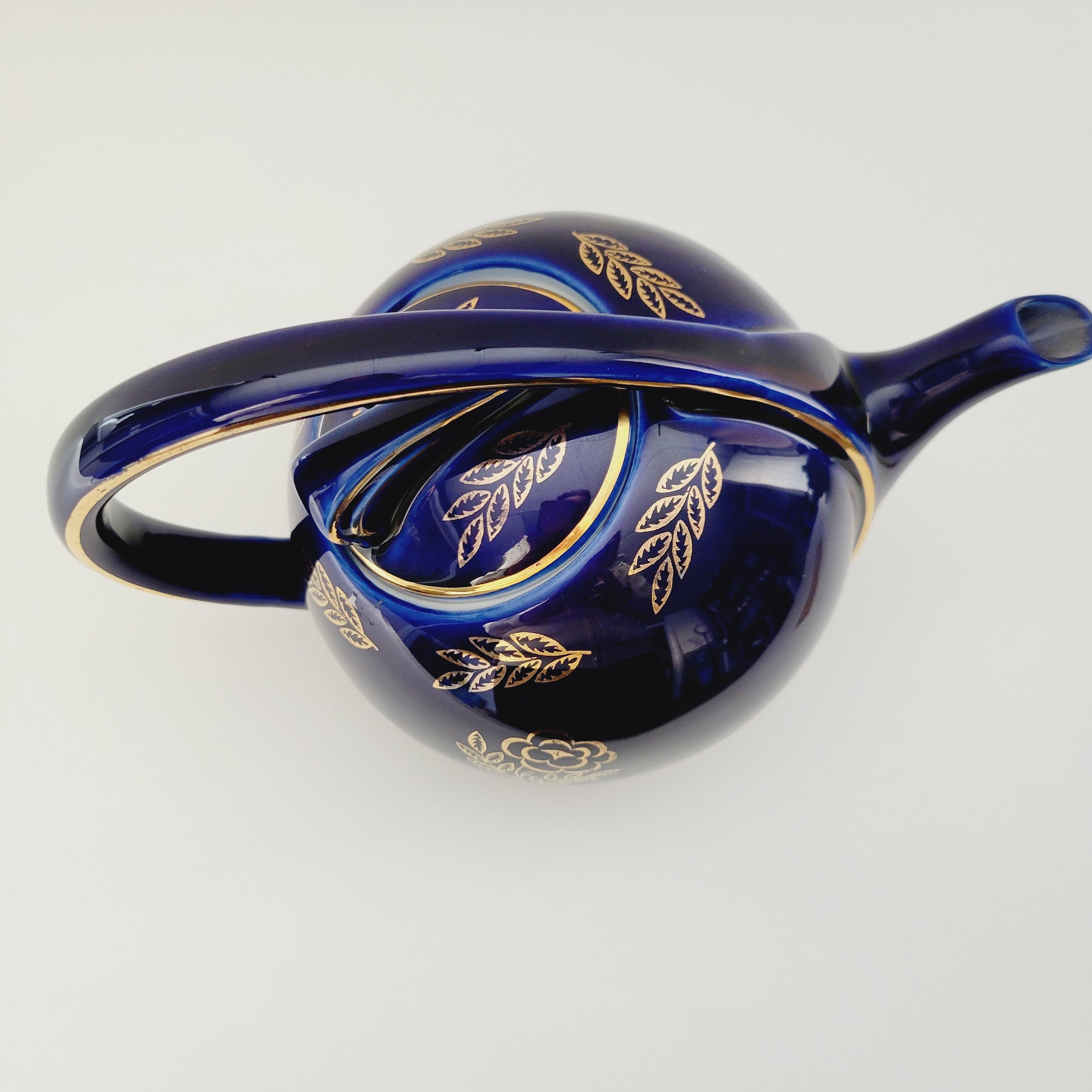 Hall Airflow Cobalt Blue & Gold Teapot 6 Cups Made in the Etsy