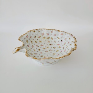 Vienna Porcelain Chintz Floral Bowl, Leaf Shaped with Quilted Pattern & Gold Edging Made in Austria, Elegant Serving or Decorative Bowl