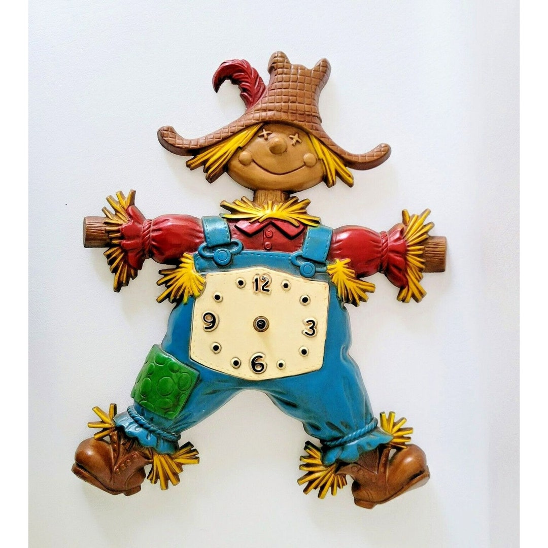 Vintage Metal Scarecrow Clock by Sexton, MISSING Clock Hands, 1970s