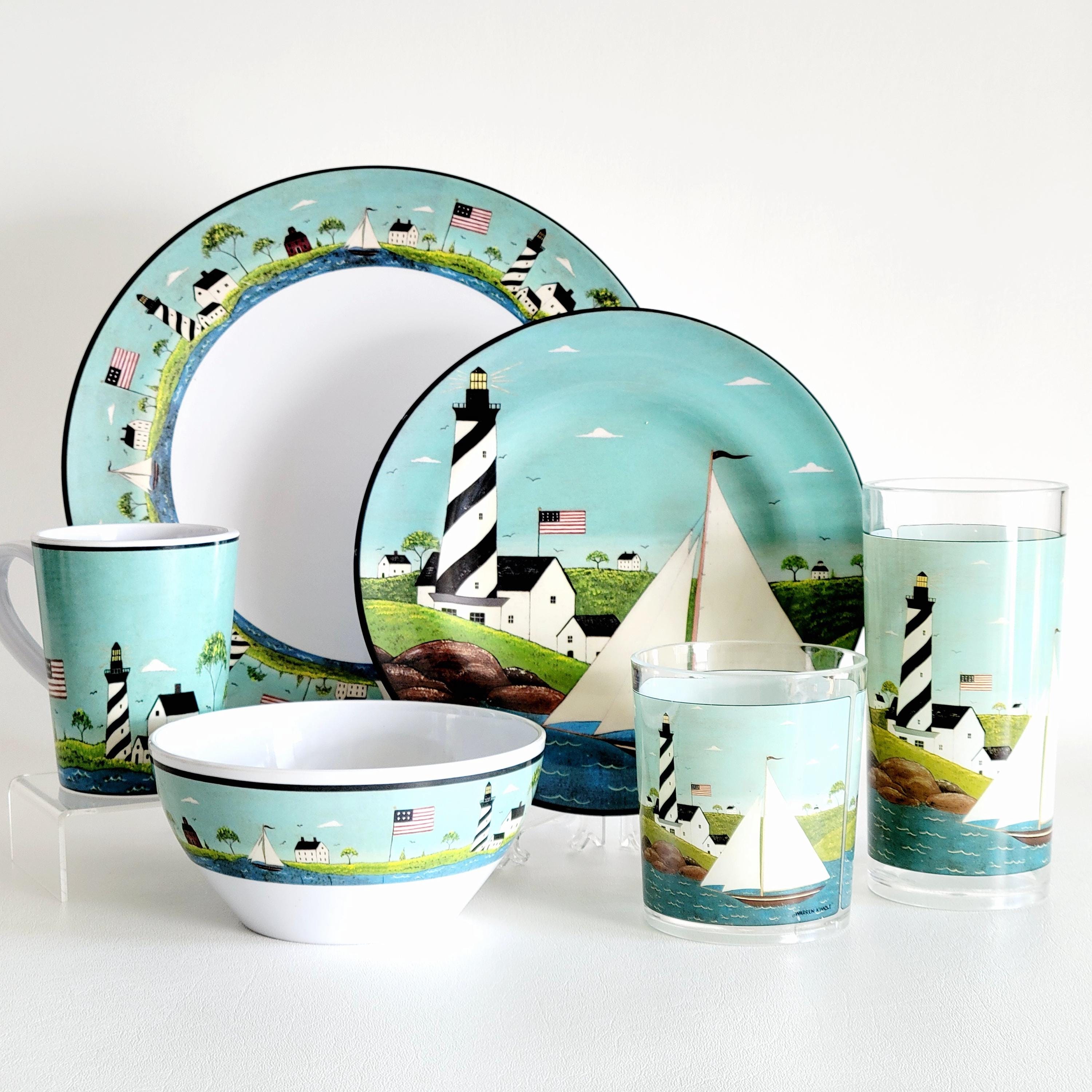 Vintage Coastal Breeze Plastic Melamine Dishes, Warren Kimble