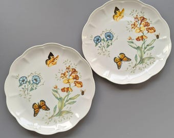 Lenox Butterfly Meadow Monarch Dinner Plate Set of 2, Scalloped Edge, Spring & Summer Dishes, Garden Floral Design
