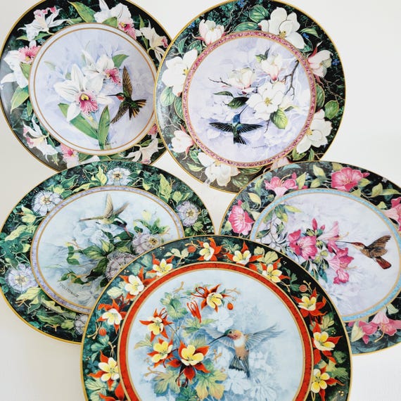 英国　John Mortlock 金彩　鳥文様　キャビネットプレート Vintage Royal Doulton Hummingbird Collectors Plate, Franklin Mint