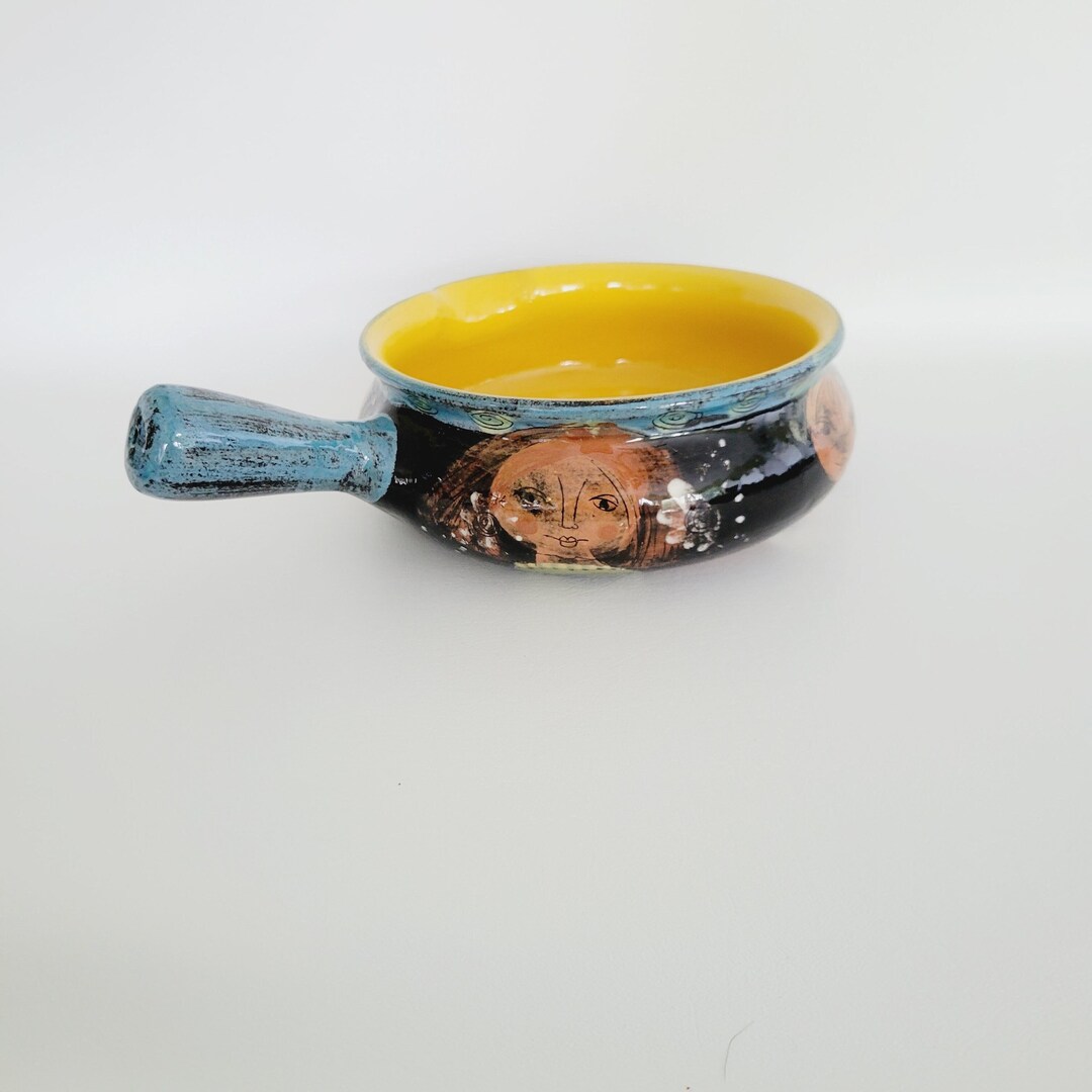 Vintage Swiss Pottery Large Soup Bowl/serving Bowl/pot With Spout