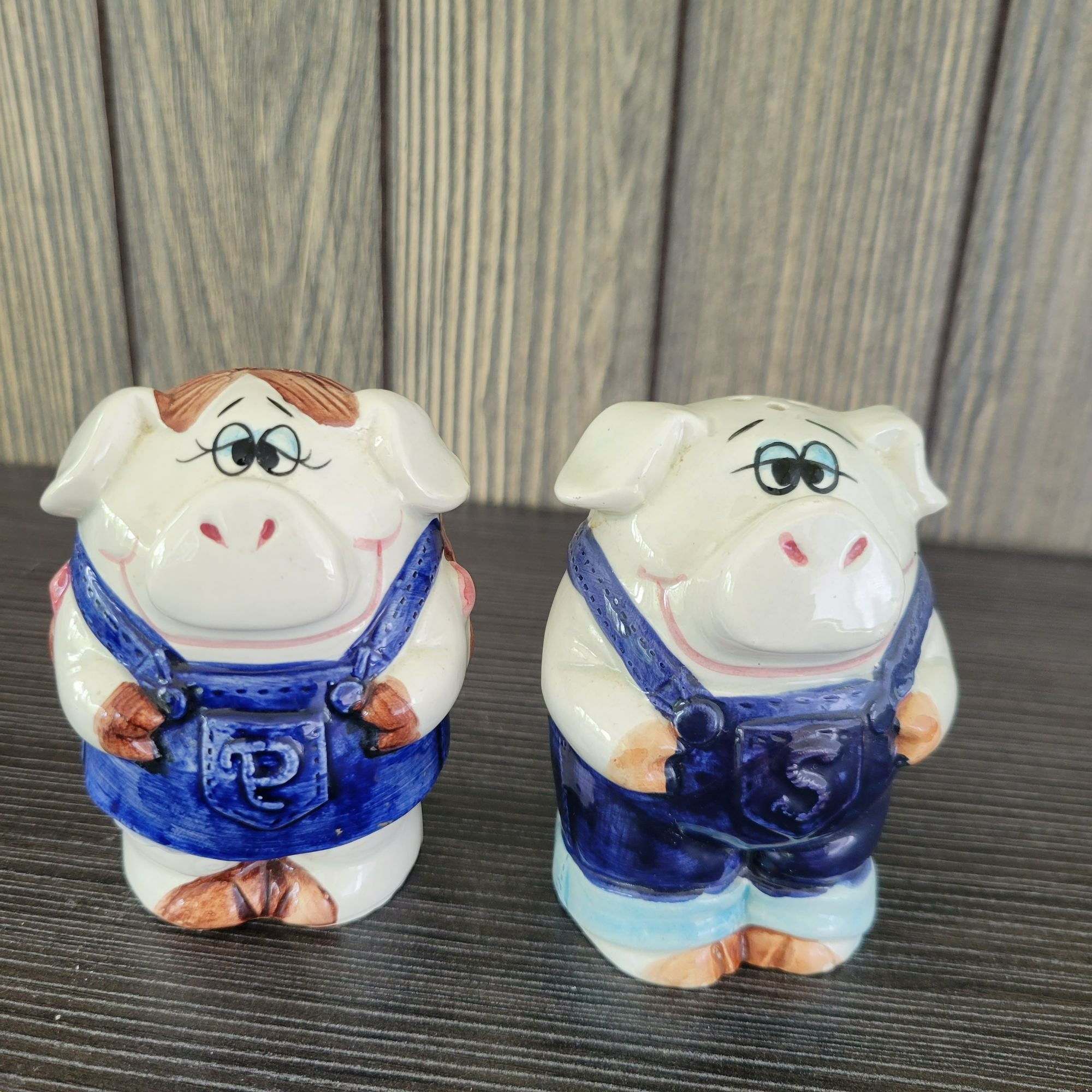 Vintage Plastic Clear Pig Push Button Salt and Pepper Shakers