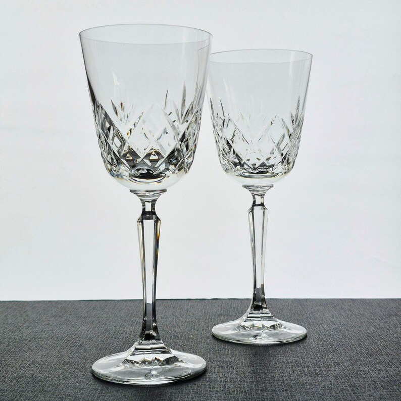 Vintage Schott-Zwiesel "Classic Clear" Crystal Wine Glass Set of 2, Cut Criss Cross & Fan, 6fl. oz., Germany c.1983-93 Bild 2