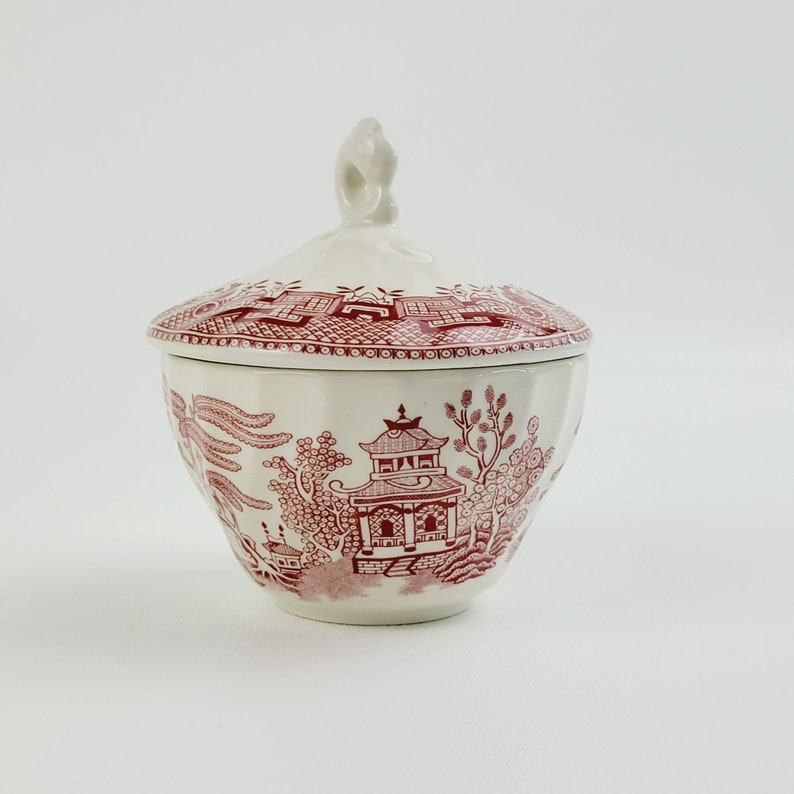 Vintage Royal Wessex Lidded Sugar Bowl With Red Willow Asian Design in
