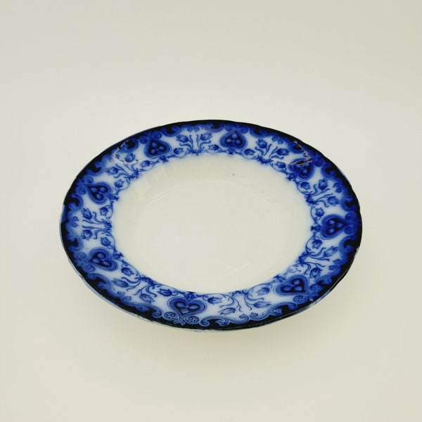 Antique Ford & Sons Flow Blue Soup Bowl, Oxford, Wide Rim Floral, Spade and Scroll Design, c1893-1908 England, Vintage Flow Blue Home Gift