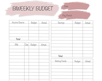 Pink Printable and Digital Biweekly Budget Planner Cash - Etsy