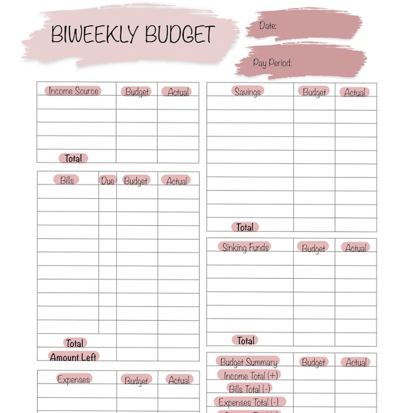 Pink Printable And Digital Biweekly Budget Planner Cash Envelopes Expenses