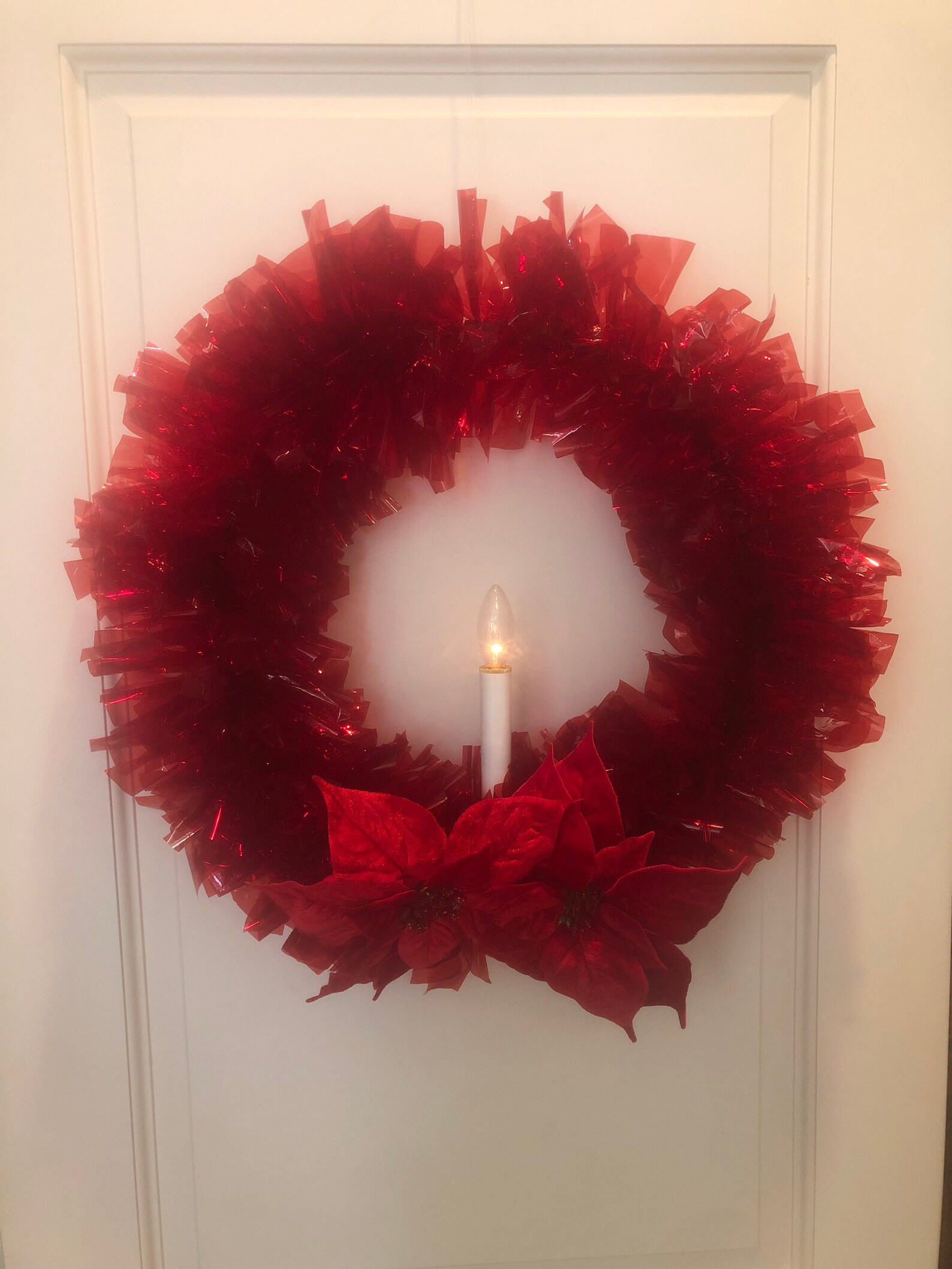Vintage inspired Red Cellophane Wreath with Candle Christmas Etsy