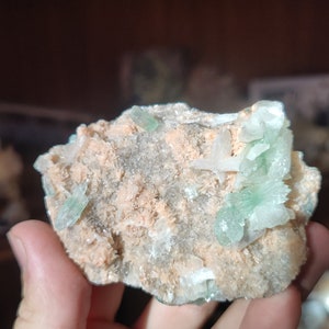 Green apophyllite geode with stilbite