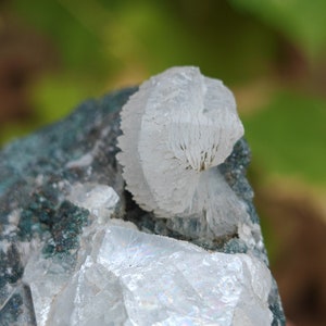 Epistilbite geode on black base with calcite