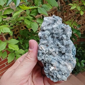May include: A cluster of green celestite crystals with a white, translucent, crystalline structure. The crystals are clustered together in a rough, natural formation.