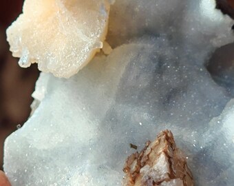 Blue Chalcedony Geode with Calcite Crystals