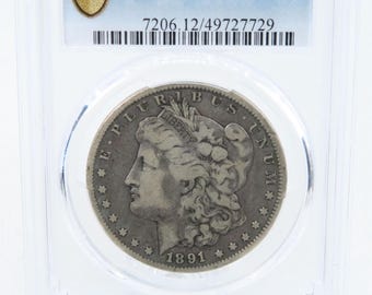 Moneda de dólar Morgan de 1891-CC PCGS F12