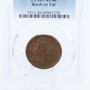 1855-P PCGS XF40BN Knob on Ear Braided Hair Cent Business Strike 1C