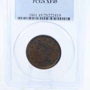 1853-P PCGS XF45BN Braided Hair Cent Business Strike 1C