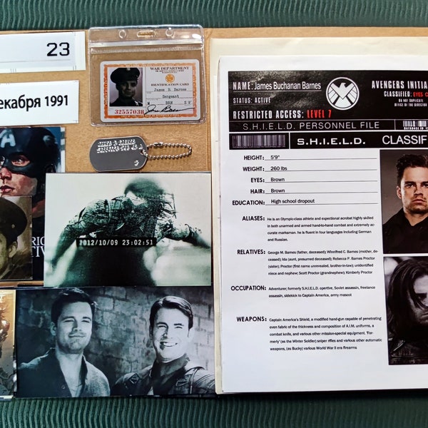 File del Soldato d'Inverno S.H.I.E.L.D. Oggetti di scena in carta per cartella segreta di Bucky Barnes