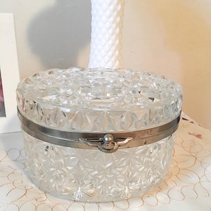 Vintage Antique Pressed Glass Oval Jewelry Casket Box