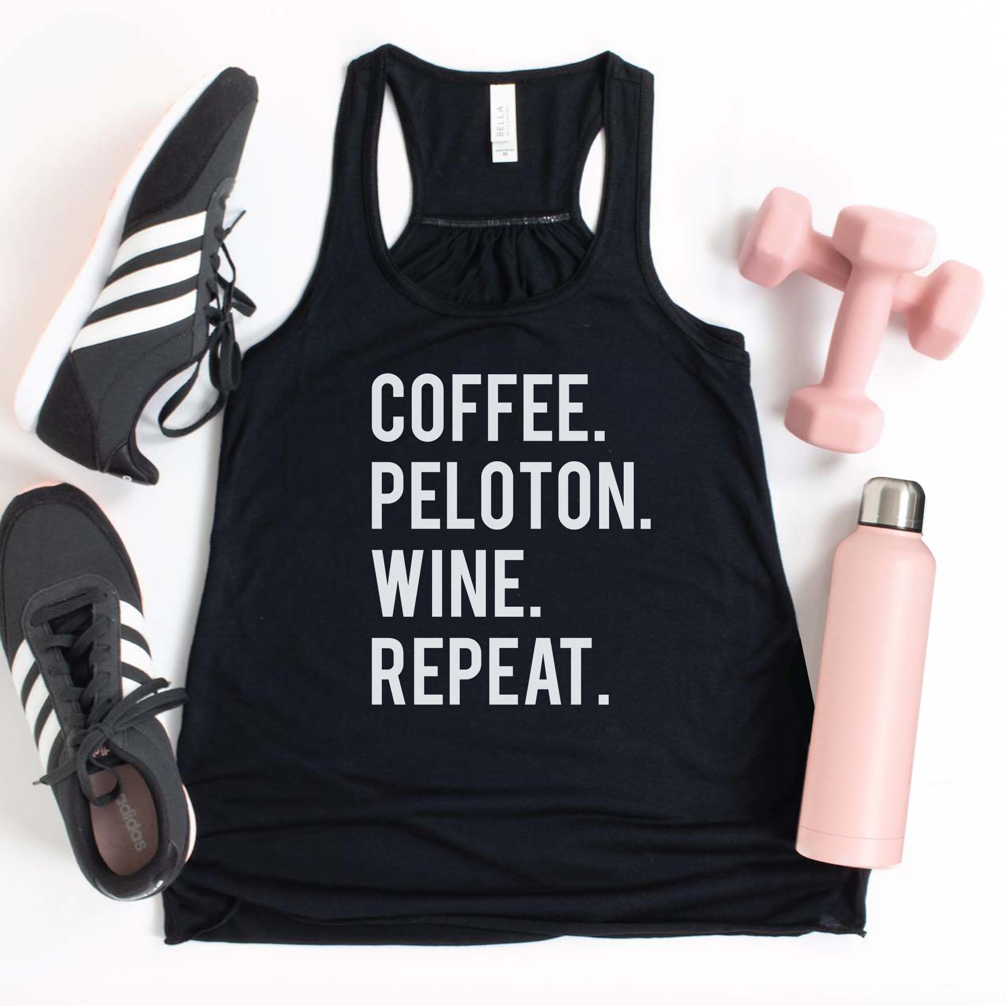 Coffee Peloton Wine Repeat TShirt Peloton Quotes Caffeine Etsy