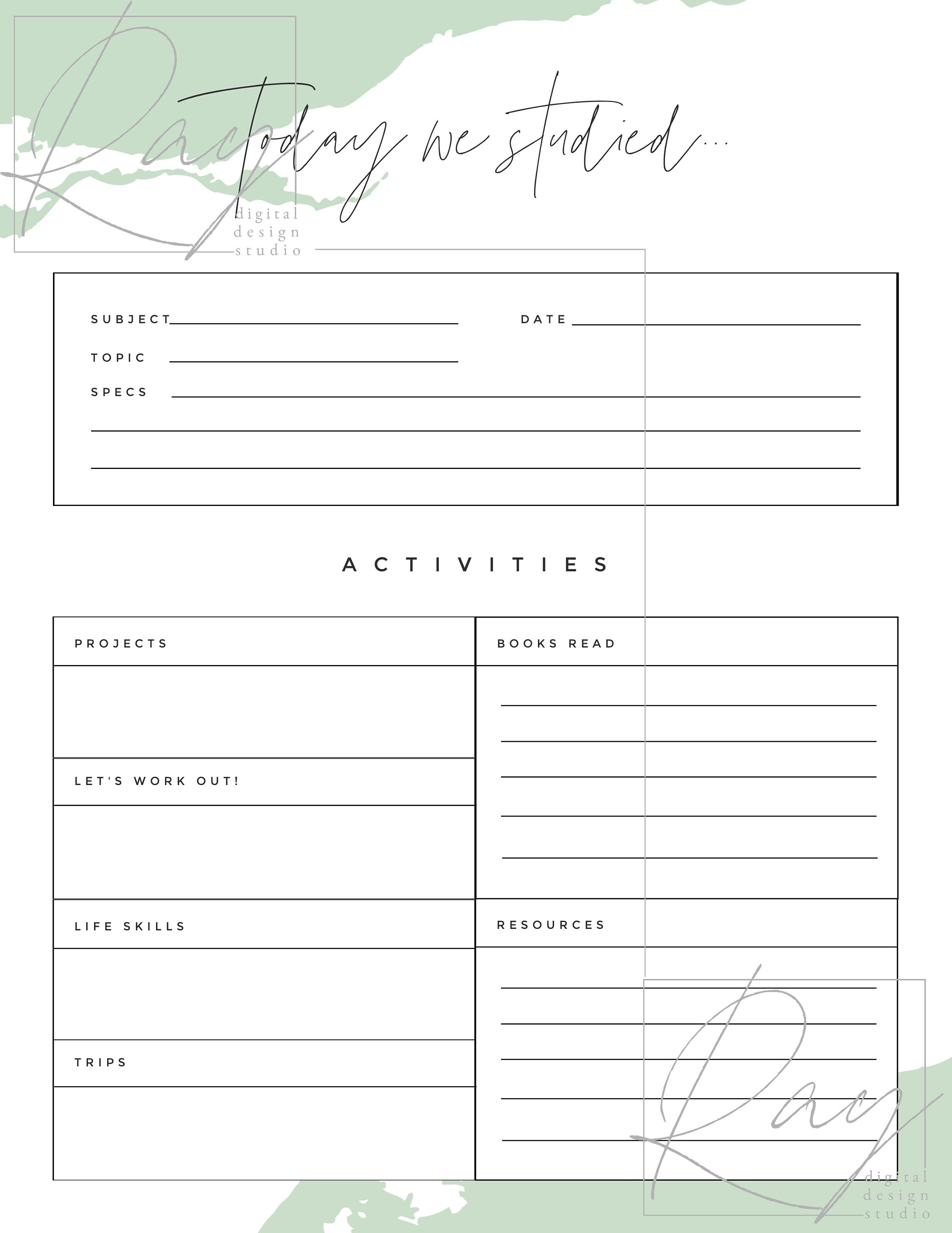 Homeschool Log 2020/21 Mint Green - Etsy