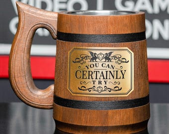 Dnd gift for him Etched wooden beer mug You can certainly try