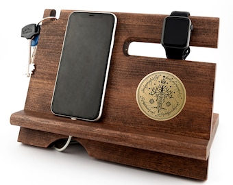 White tree wood docking station engraved gift for him