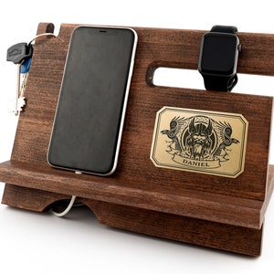 Custom Viking birthday gifts Personalized docking station Odin phone stand Anniversary Viking gifts for men 40th birthday gift for him