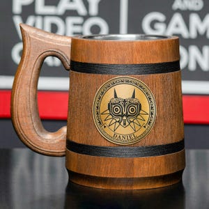 Majora&#39;s mask mug Personalized wood stein Custom gamer gift