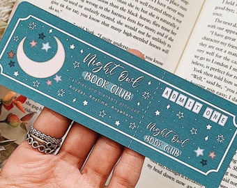 Night Owl Book Club Linen Bookmark | Bookmark Voucher | Coupon Style Bookmark | Book Gift | Late Night Bookmark | Bedtime Readers Bookmark