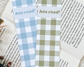 Gingham/Plaid/Cheque/A cuadros Leamos marcador de lino / Marcador de papel de lino / Regalo de libro / Marcador Booktok / Accesorio de libro de verano