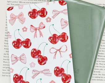 Pink Cherry Floral Bows Kindle Insert | Linen Paper Kindle Insert | Book Gift | Booktok Kindle | Kindle Accessory