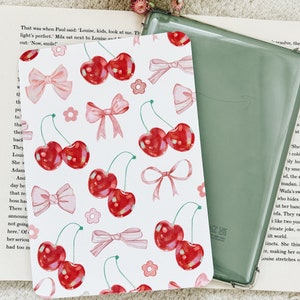 Pink Cherry Floral Bows Kindle Insert | Linen Paper Kindle Insert | Book Gift | Booktok Kindle | Kindle Accessory