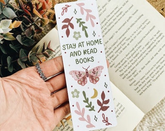 Stay At Home and Read Books Linen Bookmark | Reading Era  | Linen Bookmark | Butterfly Quote Bookmark Gift | Reading Bookmark